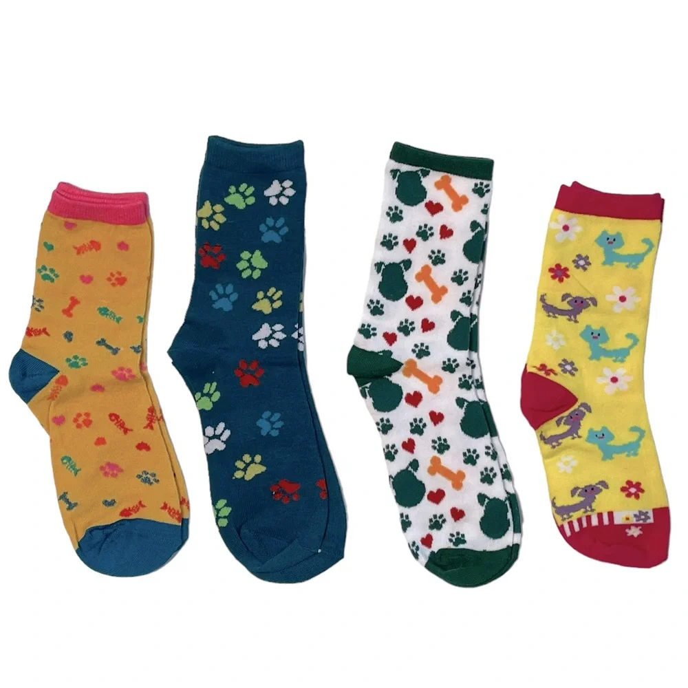 Girls Crew Socks Pet Themed Four Pair Bundle